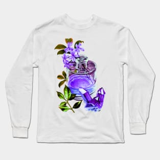 Flowers in a glass bottle and quartz - Artwork Long Sleeve T-Shirt